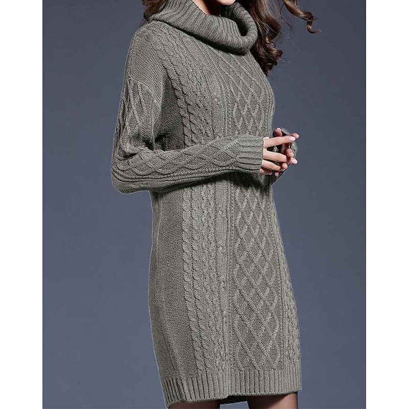 Women's Sweater Dress Casual Soft Pure Color Cable Turtleneck Knitted Long Sleeve Long Tops Knit Outdoor Daily Weekend White Wine Fall Winter4