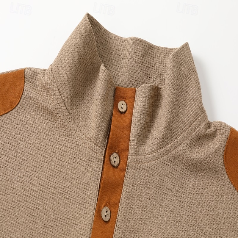 Men's T shirt Tee Waffle Shirt Tee Top Color Block Henley Street Vacation Long Sleeve Clothing Apparel Fashion Designer Basic3