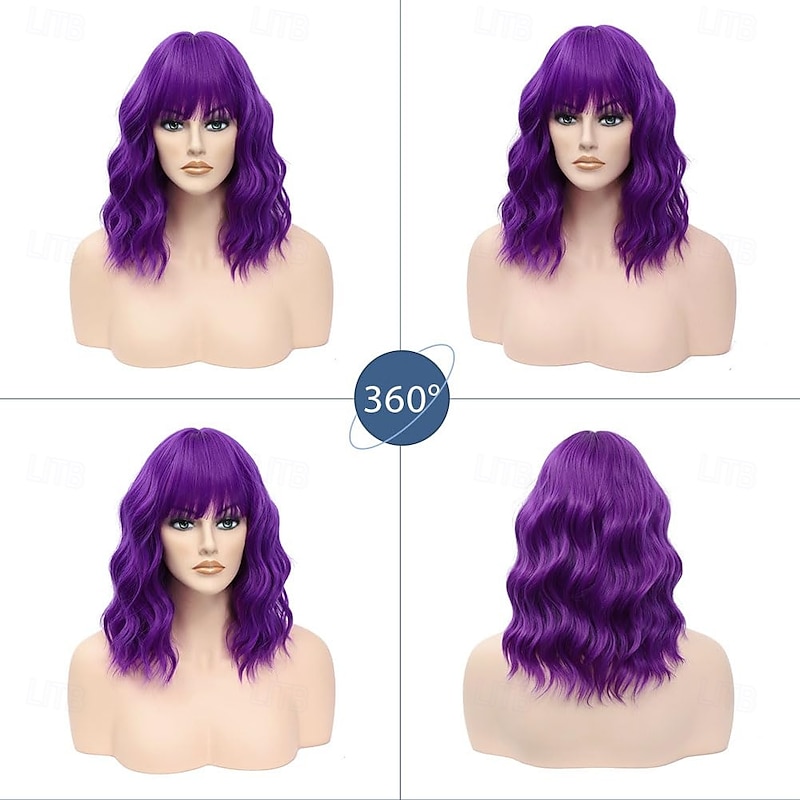 Wig with Bangs Short Wavy Wigs for Women Shoulder Length Curly Bob Wigs Heat Resistant Synthetic Wigs for Cosplay Daily Party Use4