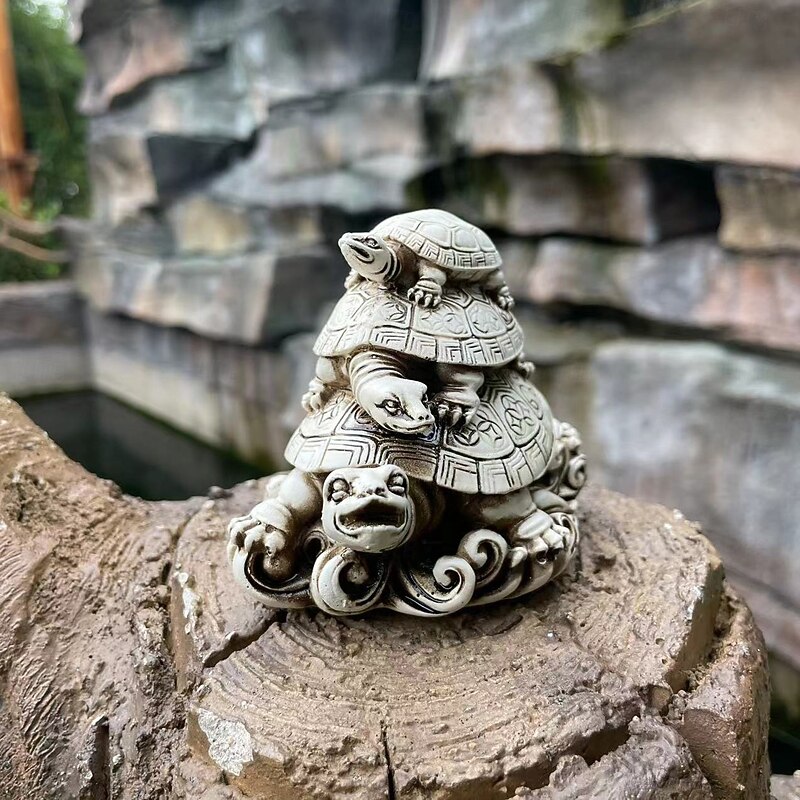 Golden Resin Feng Shui Three Tier Tortoise Statue, Three Generation Turtle Art Sculpture Model, Symbol For Longevity And Protection, Home Decoration4