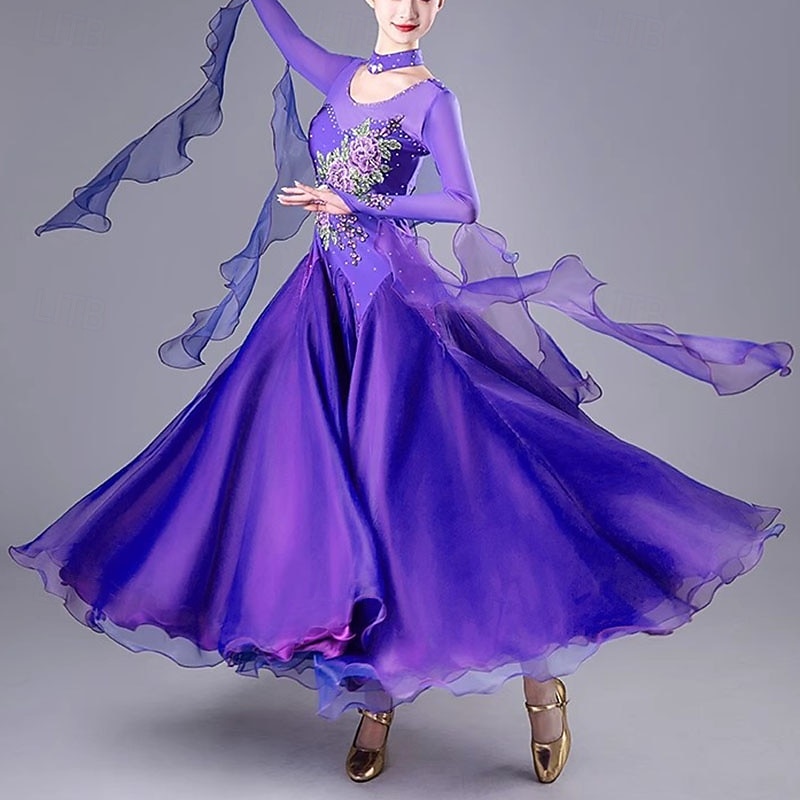 Ballroom Competition Dresses Women National Standard Waltz Dancing Clothes Long Sleeve Party Modern Dance Stage Wear Costumes3