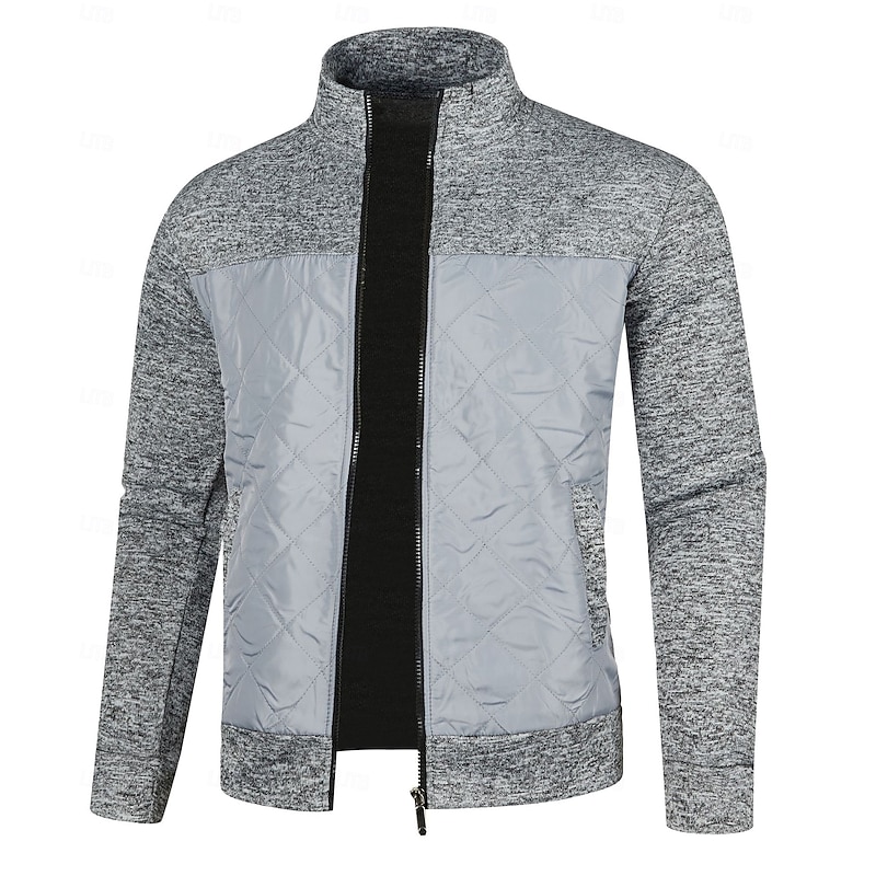 Men's Cardigan Sweater Cropped  Sweater Zip Sweater Knit Sweater Ribbed Knit Regular Patchwork Pocket Color Block Stand Collar Fashion Classic Daily Wear Date Clothing Apparel Fall & Winter Wine Red