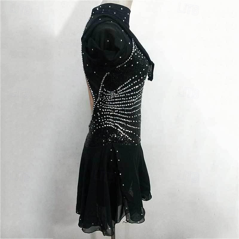 Figure Skating Dress Women's Girls' Ice Skating Dress Black  High Elasticity Training Competition Skating Wear Classic Crystal / Rhinestone Long Sleeve Ice Skating Figure Skating3