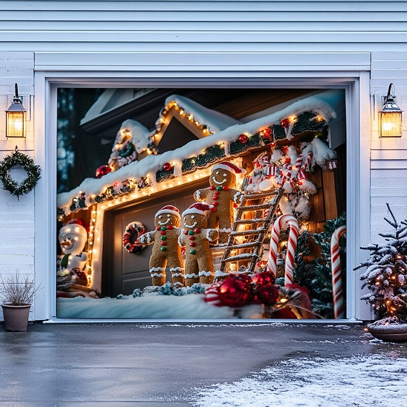 Christmas Door Decorations Outdoor Garage Door Cover Xmas Tree Banner Farmhouse Large Christmas Backdrop for Holiday Outdoor Garage Door Home Wall Decorations 24