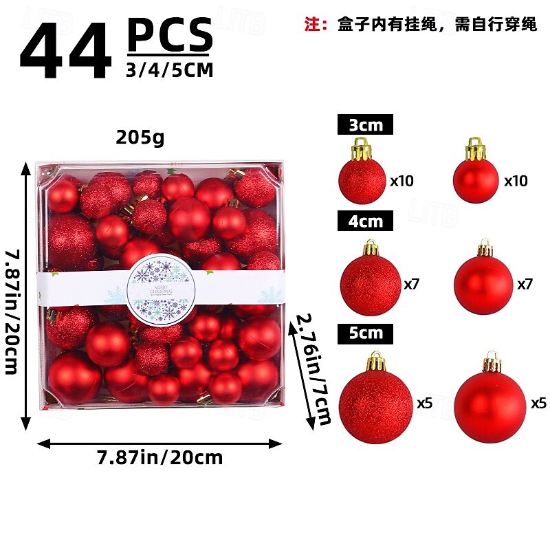 44pcs Christmas Baubles Ball Ornaments Xmas Decoration, 3/4/5cm Colored Shatterproof Plastic Baubles, Hanging Decorations for Christmas Tree, Home, Party, Holiday and Wedding, Xmas Gifts4