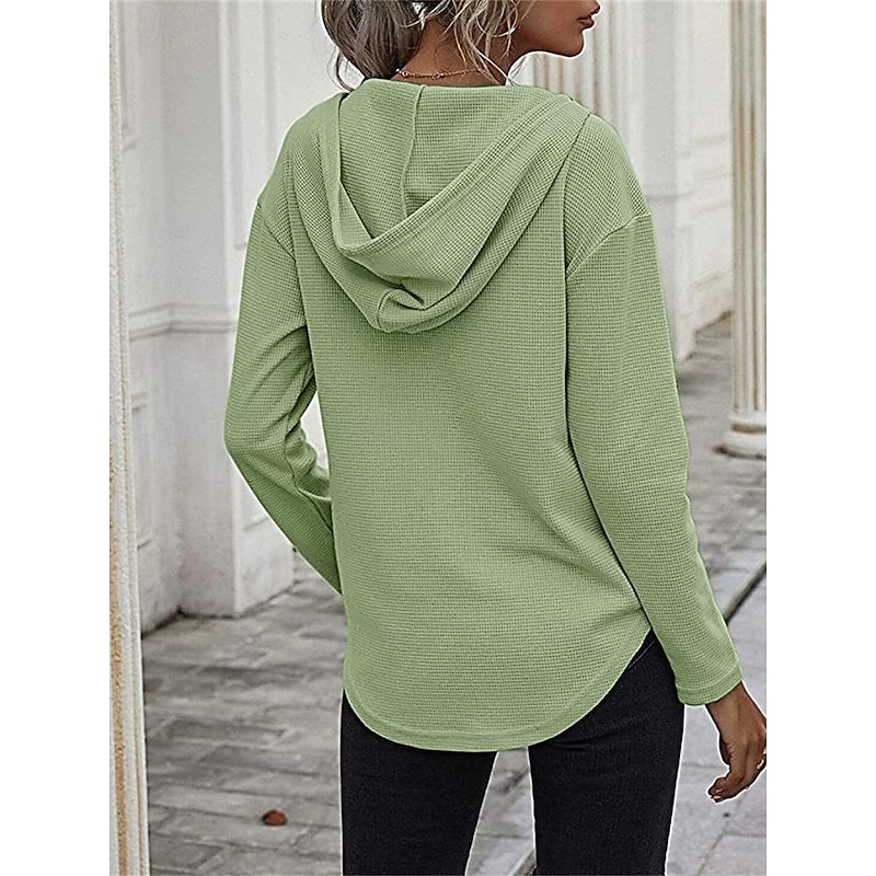 Women's Shirt Blouse Solid Color Basic Casual Long Sleeve Hooded Regular Tops Daily Black Pink Green Fall Winter2