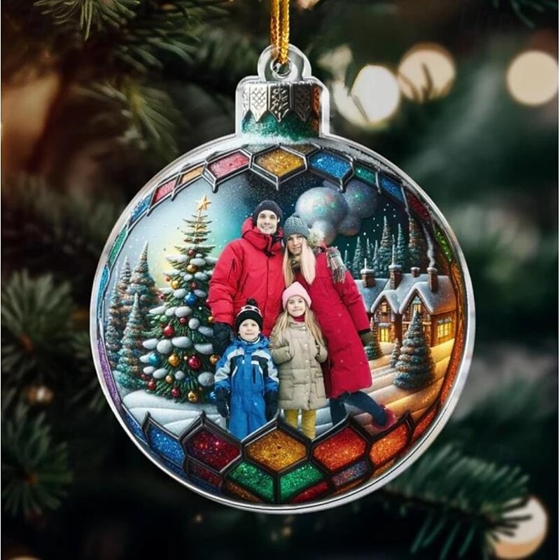 Personalized Photo Christmas Bubble Ornaments Acrylic 2D Custom Photo Family In Christmas Ball Christmas Tree Ornaments Xmas Decoration Hanging Pendant Gifts