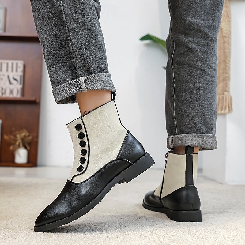 Men's Two-Tone Faux Leather Button Boots – Vintage Victorian Style Ankle Boots for Formal and Casual Occasions 18