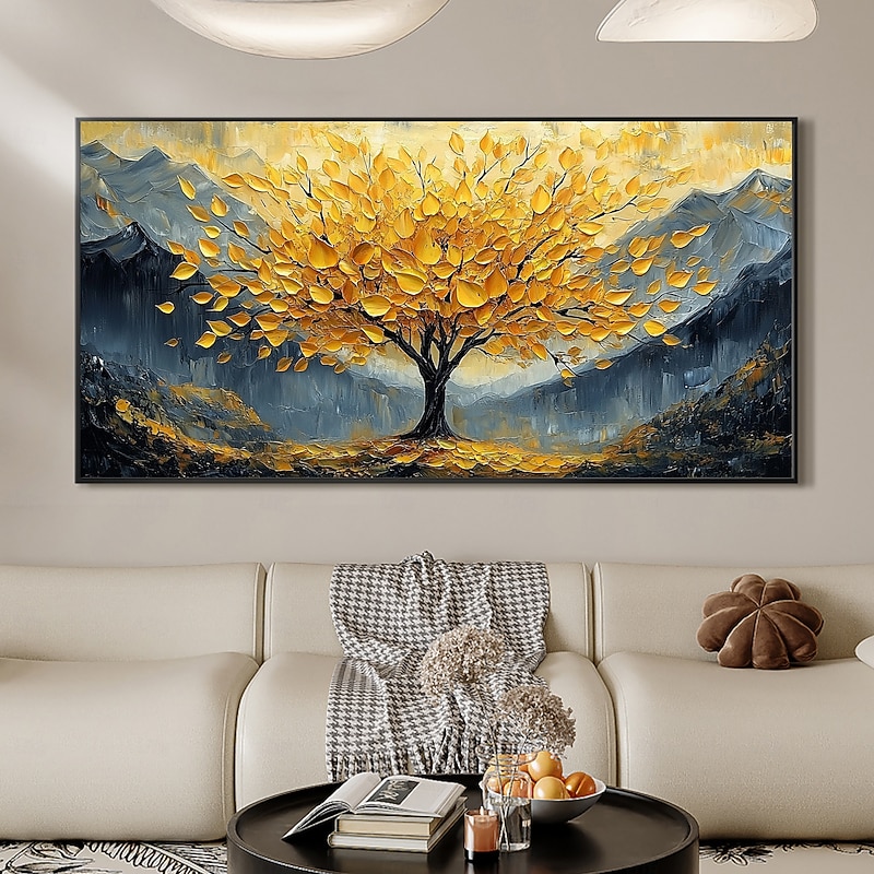 Handmade Original Golden Tree of Life Oil Painting On Canvas Abstract Texture Tree Wall Art for Home Decor With Stretched Frame/Without Inner Frame Painting4