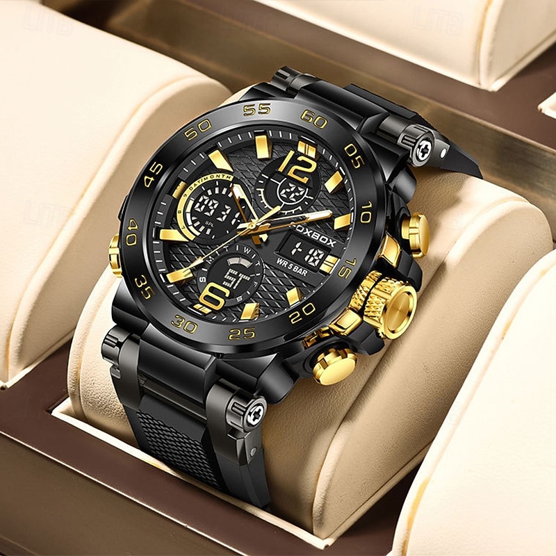 Lige New Fashion Trendy Men'S Electronic Quartz Watch Sports And Leisure Decoration Night Light Waterproof Calendar Week Display Alarm Clock Men'S Watch