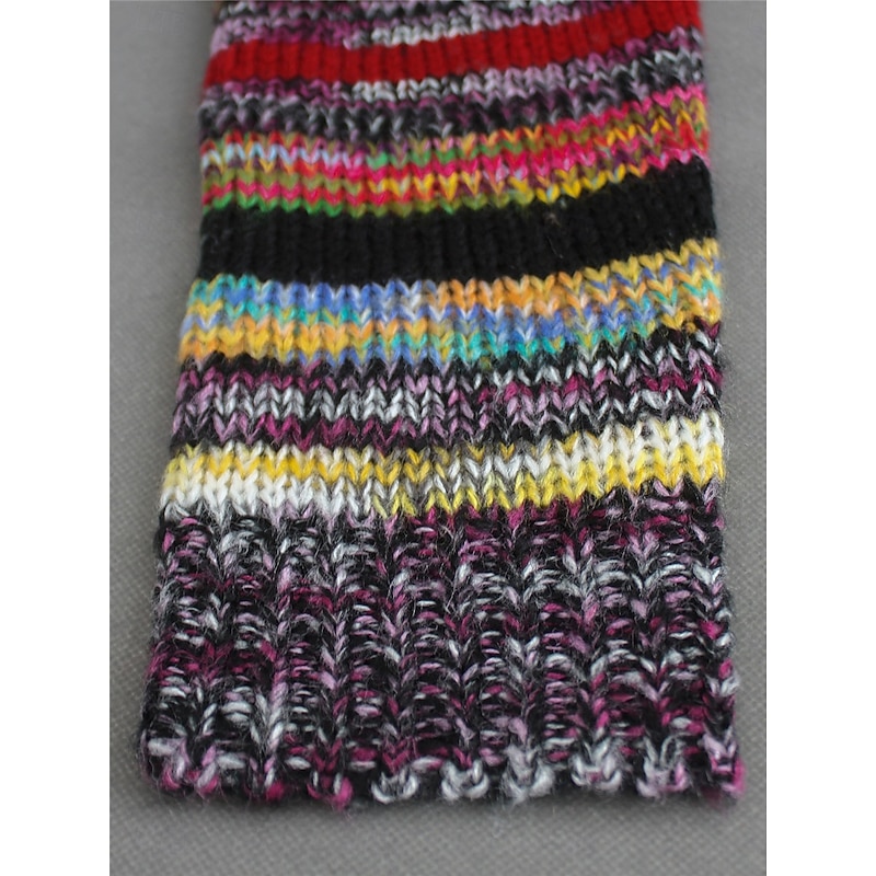 Women's Sweater Cardigan Vintage Casual Soft Rainbow Ribbed Open Front Knitted Long Sleeve Regular Tops Knit Outdoor Daily Weekend Rainbow Fall Winter4