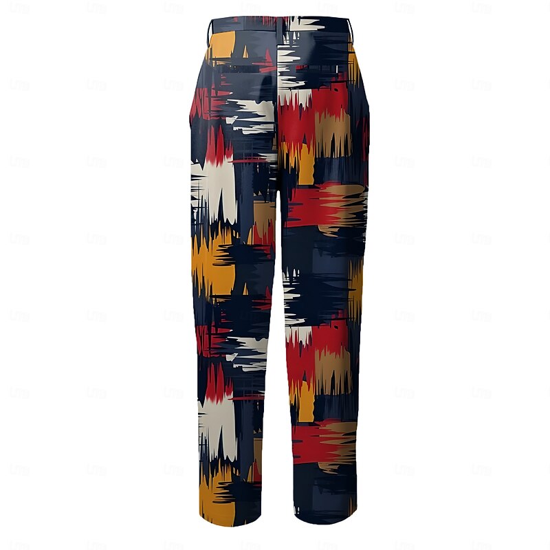 Men's Graphic Color Block Patchwork Dress Pants Mid Waist Fashion Casual Outdoor Dailywear Zipper Pocket Summer Spring Fall 3D Print Multi Color2
