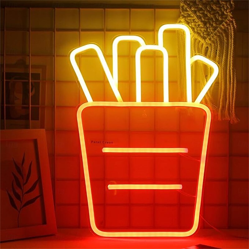 French Fries Neon Sign LED Light, Acrylic Neon Wall Art Decor 16.5x12