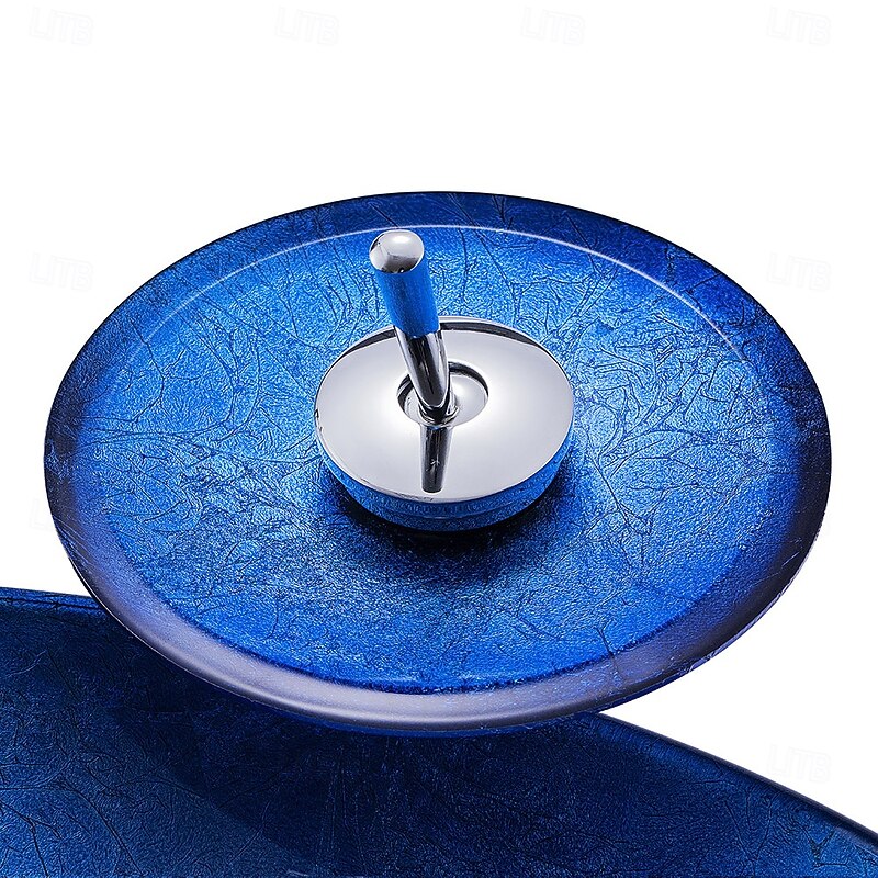 Blue Bathroom Sink Set with Matching Style Faucet Art Bathroom Tempered Glass Vessel Sink Round Wash Basin Bowl Above Counter Washbasin3