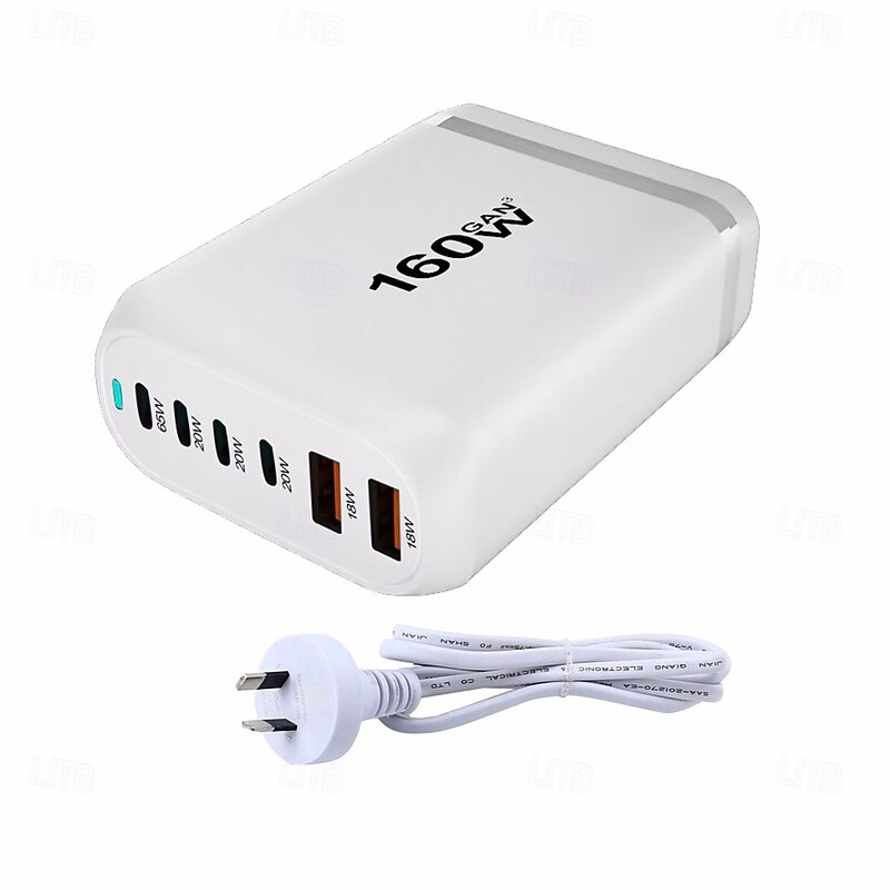 160W Gan Fast Charge 3.0 USB Type C Fast Charger Mobile 6-port USB Type C PD Charger Convenient To Carry Tablet Charger4