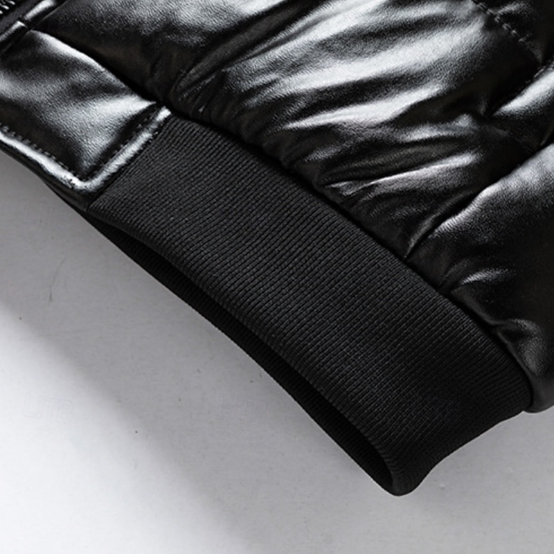 Men's Winter Jacket Puffer Jacket Padded Formal Sports Outdoor Windbreaker Warm Fleece Collar Fall Winter Solid Color Active Shirt Collar Regular Black Navy Blue Jacket4