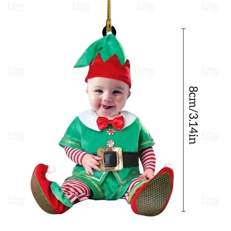 5 Packs Personalized Photo Christmas Ornaments Acrylic 2D Custom Elf Baby Face Christmas Tree Ornaments Xmas Decoration Hanging Pendant Gifts4