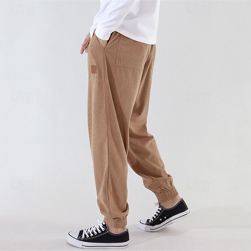 Men's Athletic Pants Sweatpants Joggers Corduroy Pants Trousers Pocket Drawstring Elastic Waist Plain Comfort Sports Outdoor Daily Fashion Casual Dark Khaki Black Micro-elastic3