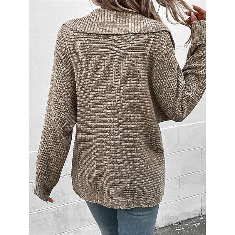 Women's Sweater Pullover Sweater Jumper Casual Soft Solid Color Ribbed Hooded Knitted Long Sleeve Regular Tops Knit Outdoor Daily Weekend Khaki Fall Winter2