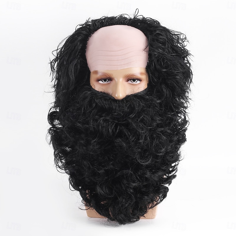 Synthetic Wig Curly With Bangs Machine Made Wig Short Black Synthetic Hair Men's Black3