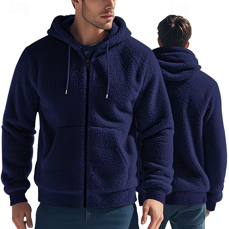 Men's Full Zip Hoodie Zip Up Hoodie Black Navy Blue Khaki Gray Hooded Plain Zip Up Sports & Outdoor Daily Holiday Polyester Streetwear Basic Casual Spring &  Fall Clothing Apparel Hoodies Sweatshirts4