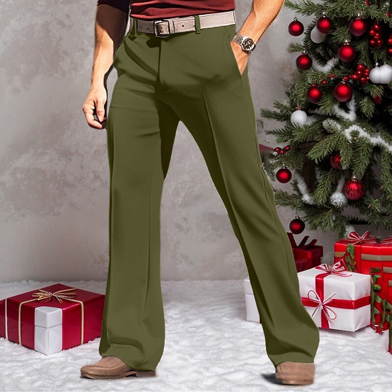 Men's Dress Pants Trousers Suit Pants Velvet Pants Pocket Straight Leg Plain Comfort Breathable Outdoor Daily Going out Fashion Casual White Red3