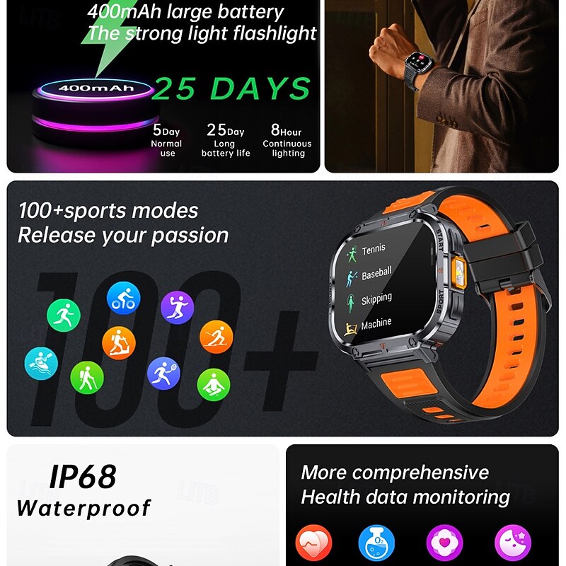 696 NX23 Smart Watch 2 inch Smart Band Fitness Bracelet Bluetooth Pedometer Call Reminder Sleep Tracker Compatible with Android iOS Women Men Hands-Free Calls Message Reminder IPX-0 51mm Watch Case4
