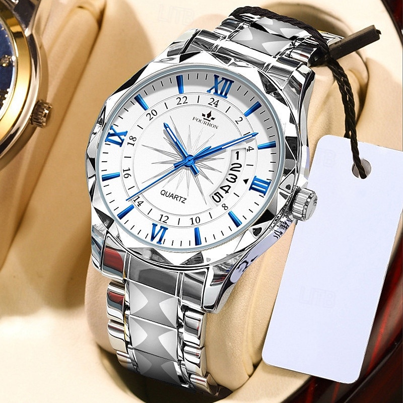 New Fashion Trendy Men'S Business Mineral Reinforced Glass Mirror Luminous Calendar Display Multi Functional Waterproof Sports Men'S Watch