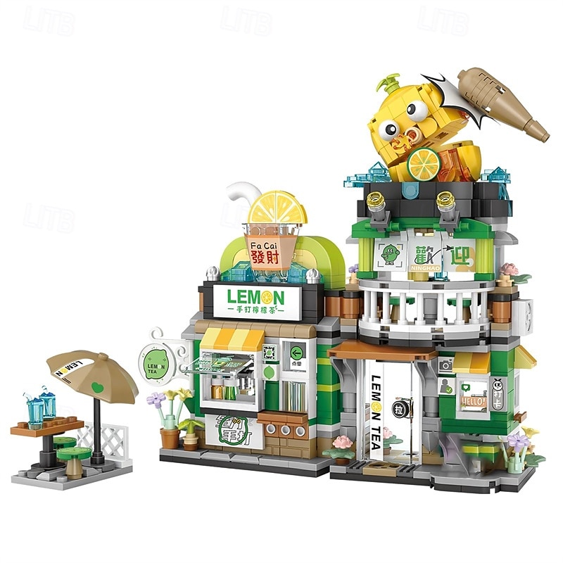 Street View Lemon Tea Shop Mini Building Blocks MOC Creative Building Toys Model Set for Girls 6-12 Years Old 796 PCS Simulation Architecture Construction Toy Gift Idea for Kids Adults