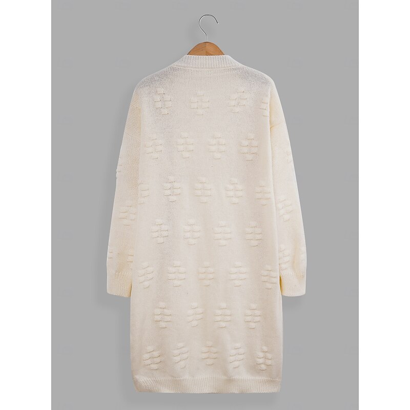 Women's Sweater Jacket Fashion Casual Solid Color Shirt Collar Pocket Long Sleeve Long Tops Knit Daily Weekend White Fall Winter2