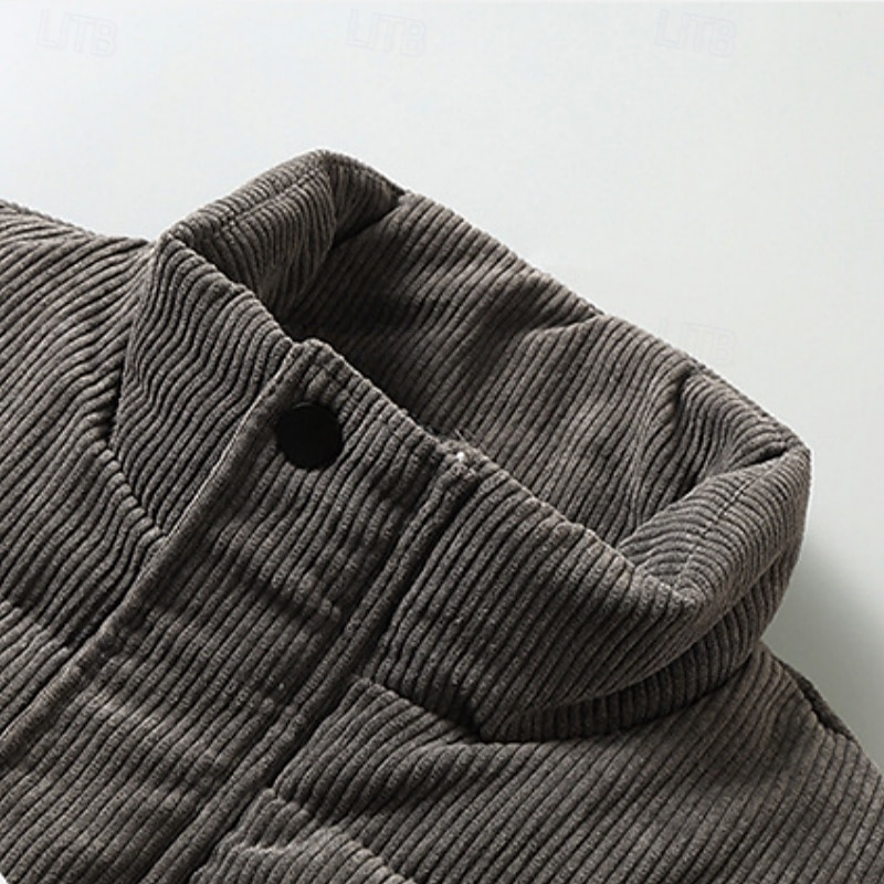 Men's Puffer Vest Corduroy Vest Quilted Vest Daily Wear Vacation Going out Fashion Basic Spring &  Fall Zipper Corduroy Comfortable Plain Zipper Stand Collar Regular Fit Black White Brown Dark Gray4