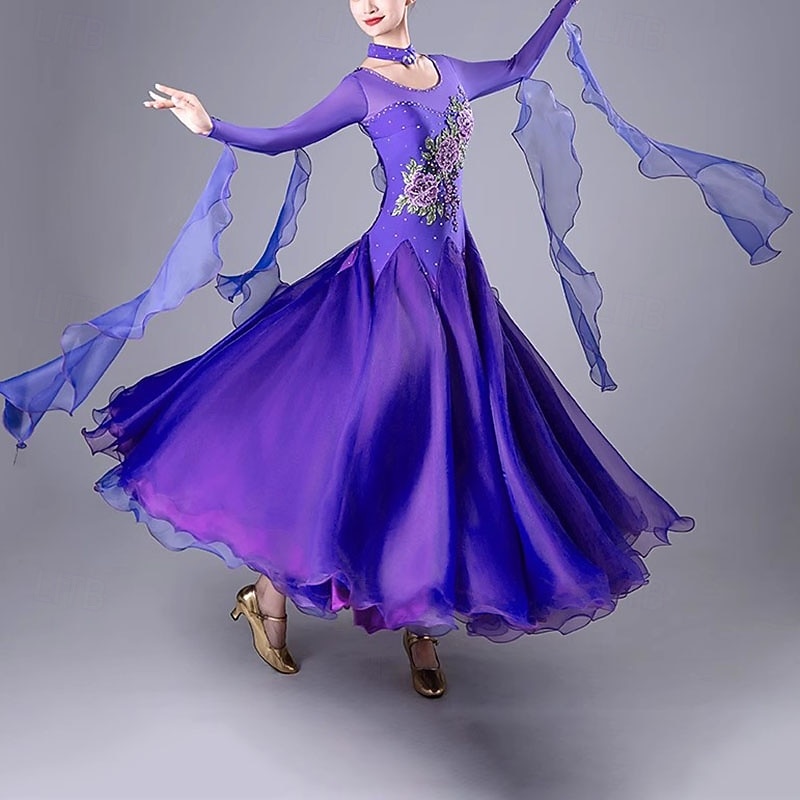 Ballroom Competition Dresses Women National Standard Waltz Dancing Clothes Long Sleeve Party Modern Dance Stage Wear Costumes4