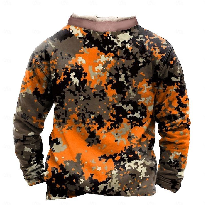 Men's Camo / Camouflage Cowboy Sweatshirt Quarter Zip Sweatshirt Long Sleeve Sweatshirt Stand Collar Quarter Zip Casual Vintage Retro 3D Print Vacation Going out Streetwear Half Zip Fall Winter3