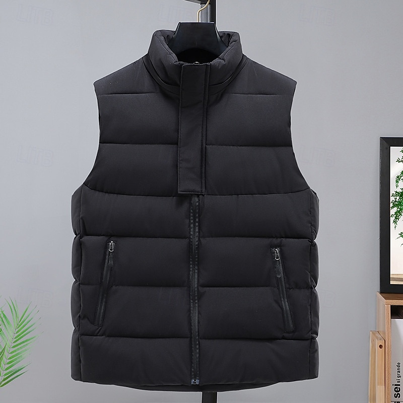 Men's Puffer Vest Padded Gilet Quilted Vest Daily Date Vacation Fashion Casual Fall & Winter Pocket Polyester Warm Comfortable Solid Color Zipper Hooded Regular Fit Black Dark Red Red Vest4