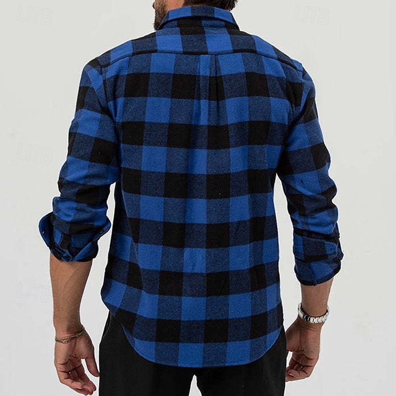 Men's Shirt Flannel Shirt Overshirt Plaid Outdoor Street Yellow Blue Long Sleeve Winter Spring &  Fall Clothing Apparel4