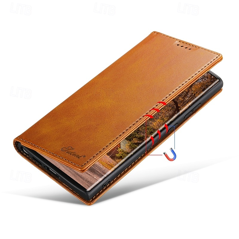 Phone Case For S25 S24 S23 Ultra Plus S22 Plus  Ultra Back Cover with Stand Holder Magnetic Card Slot Retro PC PU Leather4