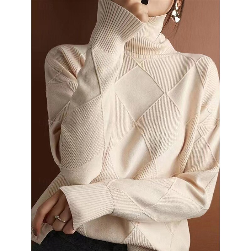 Women's Sweater Pullover Sweater Jumper Casual Soft Pure Color Ribbed Turtleneck Knitted Long Sleeve Regular Tops Knit Outdoor Daily Weekend Black Yellow Fall Winter3