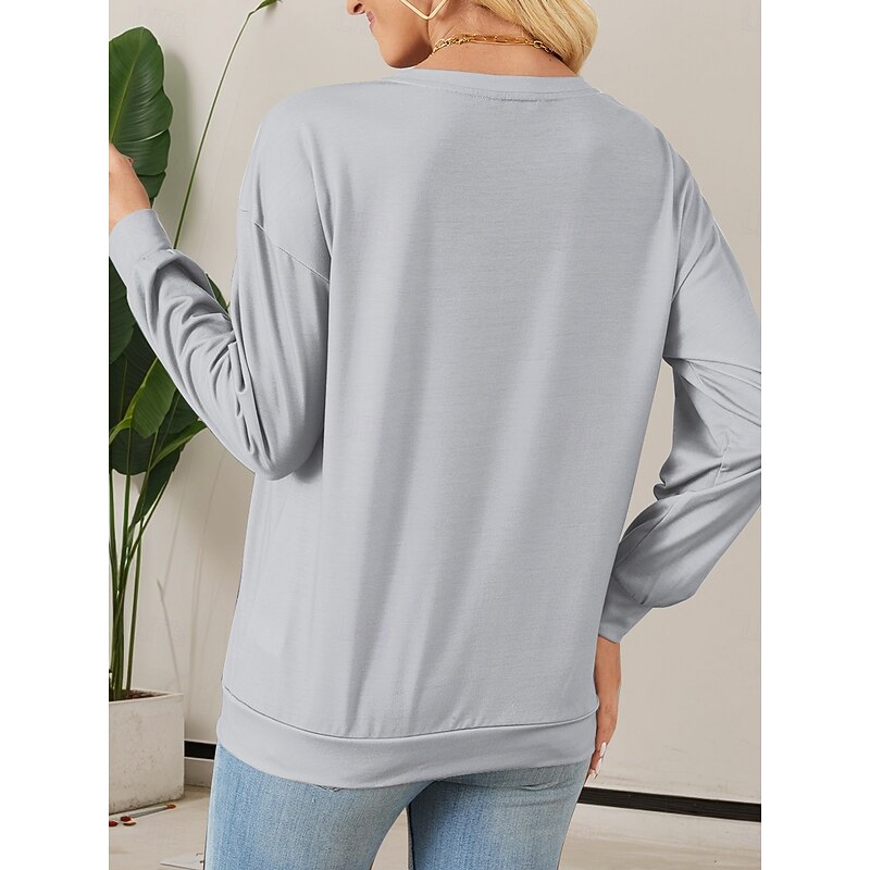 Women's Sweatshirt Winter Holiday Gnome Print Long Sleeve Crew Neck Snowflake Pattern Festive Casual Comfort Gray Blue Multi-size2