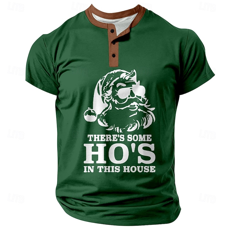 Men's Christmas Santa Claus T Shirt Short Sleeve 3D Print Fashion Outdoor Athleisure Street Sports Outdoor Festival Summer Spring Black Red Blue Green Henley Henley T-Shirt2