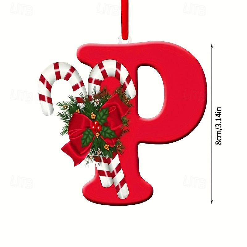 Christmas Tree Ornaments, Acrylic 2D Peppermint Candy Cane Personalized DIY Hanging Decor, 26 Letters Available for Customization2