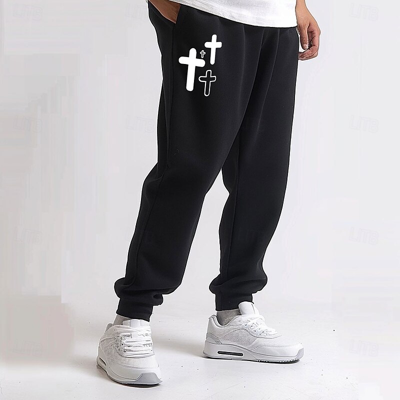 Men's Cross Sweatpants Joggers Pants Trousers Mid Waist Drawstring Elastic Waist Fashion Casual Outdoor Street Dailywear Pocket Spring Fall Winter 3D Print Black