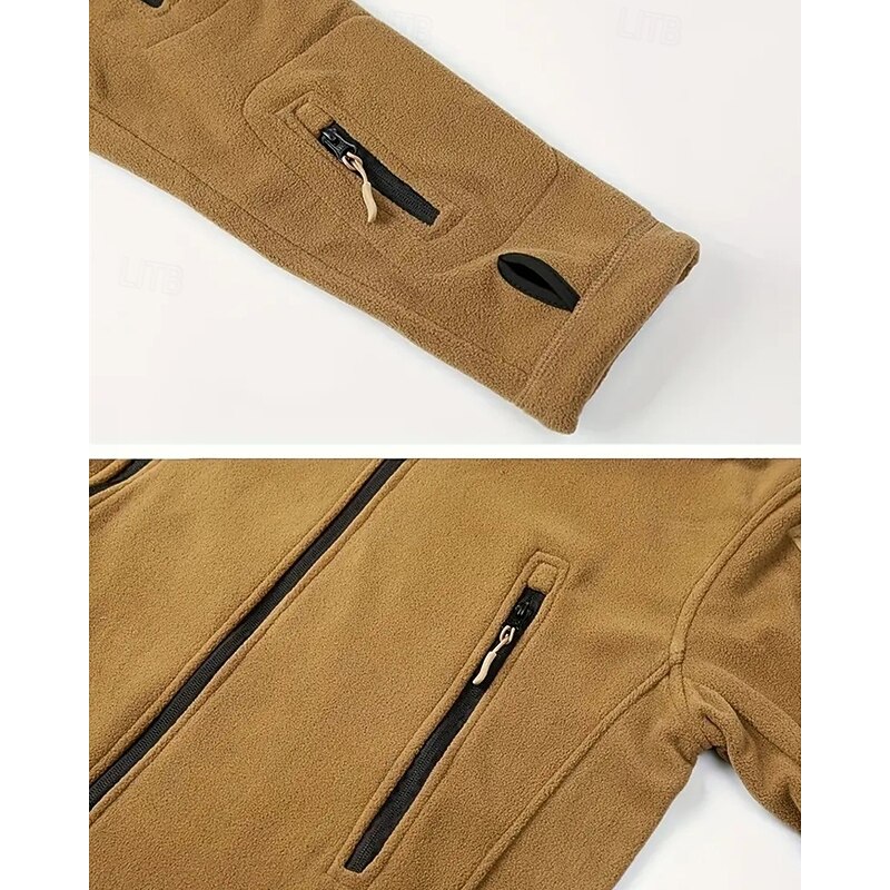 Men's Fleece Jacket Military Jacket Tactical Jacket Daily Vacation Thermal Warm Pocket Fleece Fall & Winter Plain Fashion Streetwear Hooded Regular Black Khaki Army Green Gray Jacket3