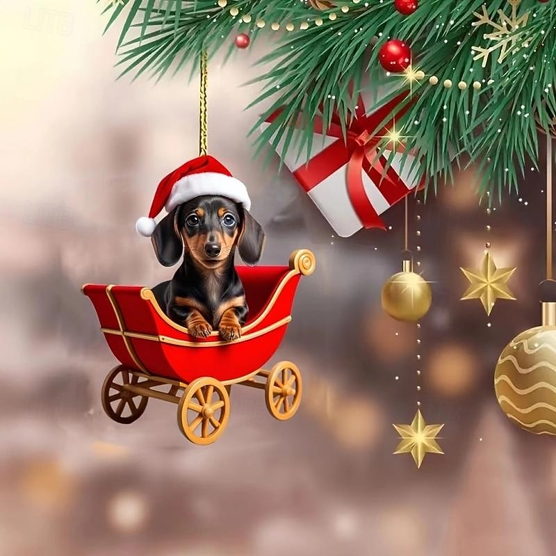 Christmas Dachshund Acrylic Ornament - 2D Car Mirror & Tree Charm, Perfect for Holiday Home & Party Decor