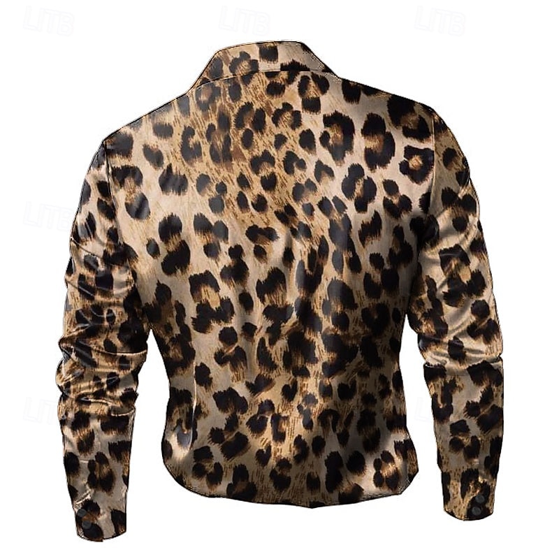 Men's Leopard Print Casual Shirt Button Up Shirt Long Sleeve Fashion Casual Party Casual Spring Fall Winter Stand Collar Dark Yellow3