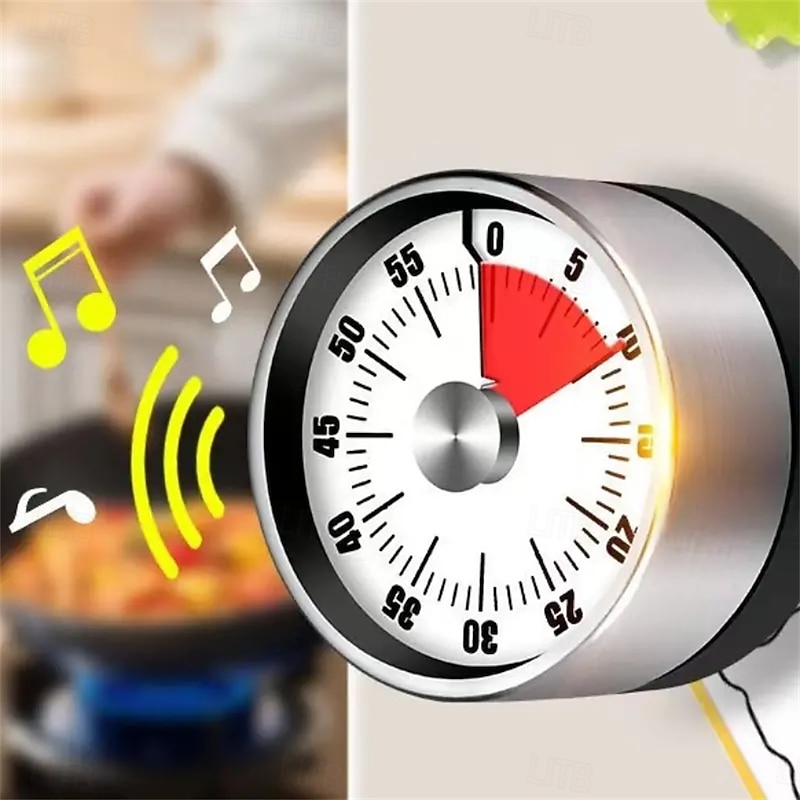 Stainless Steel Mechanical Kitchen Cooking Timer Magnet Round Shape 60 Minutes Countdown Cooking Clock Alarm Time Reminder