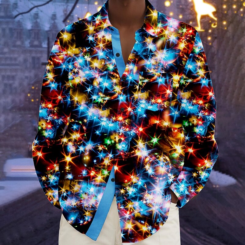 Christmas Men's Sparkly Glittery Shirt Beach Shirt Button Up Shirt Long Sleeve Hawaiian Party Evening Wear New Years Eve Shirts Fall Winter Spring & Summer Collared Shirts 3D Print Black Red Blue4