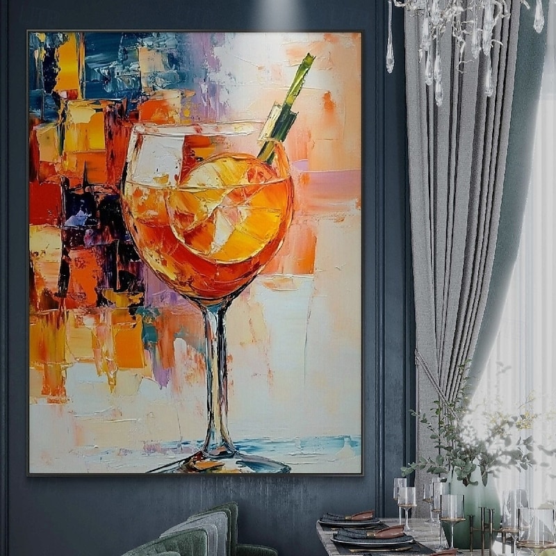 Handmade Abstract Gold Glass Still Life Paintings on Canvas Rich Textured Acrylic Still Life Oil Painting Modern Wall Art Hand Painted Artwork Fruit Painting for Living Room Wall Decor