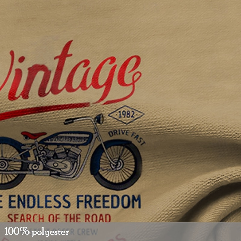 Men's Motorcycle T Shirt Henley Shirt Long Sleeve 3D Print Retro Vintage Casual Vacation Daily Going out Summer Khaki Henley Henley T-Shirt3