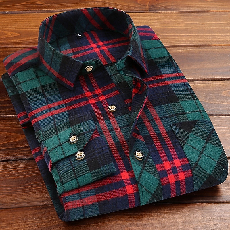 Men's Shirt Flannel Shirt Overshirt Plaid Christmas Outdoor White Red Dark Navy Green Long Sleeve Winter Spring &  Fall Clothing Apparel