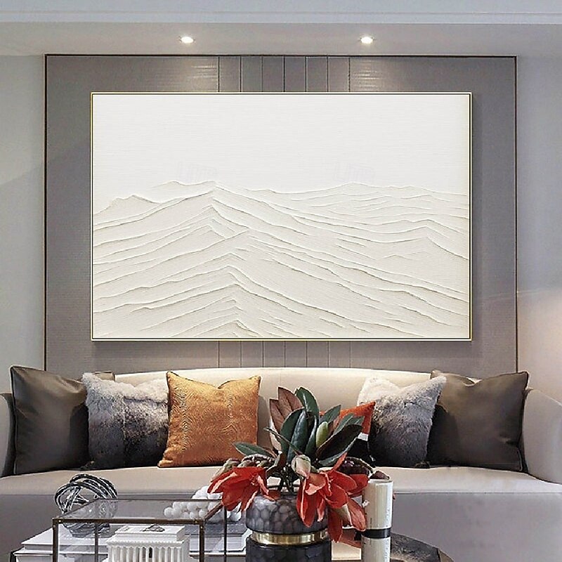 Hand Painted Mountain Oil Painting White Mountain Abstract Hand Painted Mountain  Oil Painting Modern Fashion Landscape Handmade Customized Artwork Wabi-sabi Minimalism Spiritual Decor